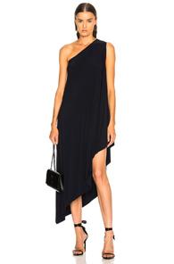 Norma Kamali For Fwrd One Shoulder Diagonal Dress In Blue