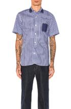 Junya Watanabe Cotton Tartan Check & Cotton Stripe Shirt In Abstract,blue,checkered & Plaid,white