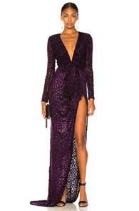 Redemption Leo Draped Long Dress In Animal Print,purple