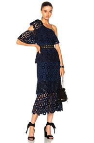 Self-portrait One Shoulder Midi Dress In Blue