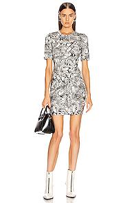 Enza Costa Side Knot Crew Mini Dress In Animal Print,gray