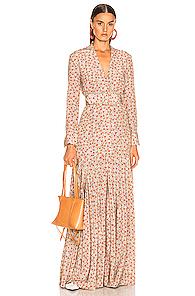 Rebecca De Ravenel Long Field Dress In Floral,neutral,orange