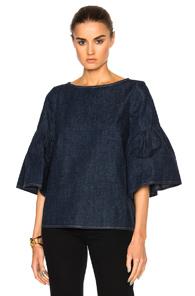 Suno Shirred Sleeve Top In Blue