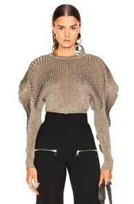 Chloe Ruffle Trim Ribbed Sweater In Green