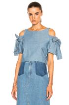 Sea Shoulder Bow Short Sleeve Top In Blue