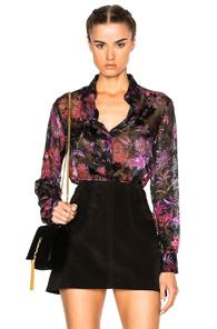 Etro Boyfit Jacquard Shirt In Black,purple,floral