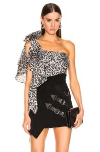 Redemption One Shoulder Leo Ruched Top In Animal Print,gray