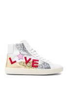 Saint Laurent Leather Love Sneakers In White,metallics