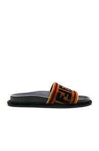 Fendi Velvet Logo Sandals In Tan