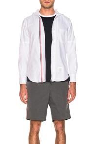 Thom Browne Hooded Front Zip Shirt In White