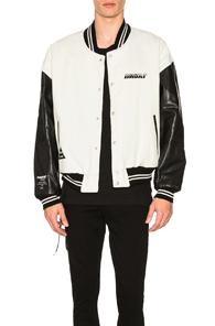 Unravel Triangle Rigid Denim Varsity Jacket In White