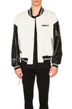 Unravel Triangle Rigid Denim Varsity Jacket In White