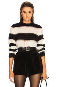 Saint Laurent Mohair Chevron Sweater In Black,stripes,white