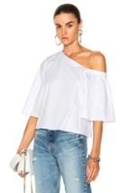 Tibi One Shoulder Bell Sleeve Top In White