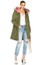 Mr & Mrs Italy Army Quilted Canvas Parka With Raccoon Fur In Green,pink