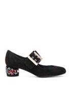 Lanvin Embroidered Suede Mary Jane Pumps In Nlack