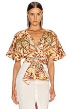 Johanna Ortiz Young And Wild Top In Animal Print,floral,orange,tropical