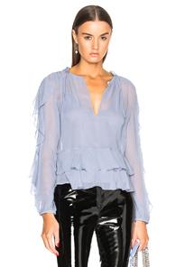 Nicholas Gathered Ruffle Blouse In Blue