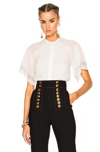 Burberry Prorsum Regimental Pleat Cape Sleeve Top In White