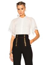 Burberry Prorsum Regimental Pleat Cape Sleeve Top In White