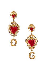 Dolce & Gabbana Double Hearts Logo Earrings In Metallic,red