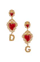 Dolce & Gabbana Double Hearts Logo Earrings In Metallic,red