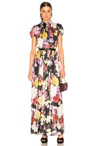 Dolce & Gabbana Multi Floral Lurex Short Sleeve Gown In Black,floral