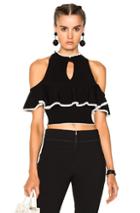 Apiece Apart Knit Cold Shoulder Ruffle Top In Black