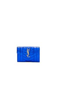 Saint Laurent Small Monogram Quilted Wallet In Blue