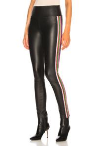 Sprwmn Ankle Legging With Metallic Rainbow Stripe In Black,purple,stripes,pink