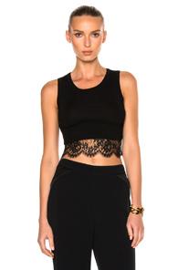 Alberta Ferretti Cotton Lace Trim Cropped Tank Top In Black