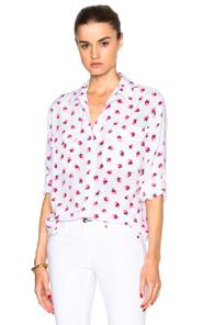 Equipment Signature Gathered Berry Top In White,abstract