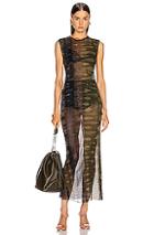 Raquel Allegra Mesh Body Con Dress In Camo,green