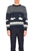 Thom Browne Whale Icon Jacquard Pullover Sweater In Blue,animal Print