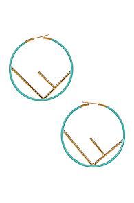 Fendi Logo Hoop Earrings In Blue,metallic