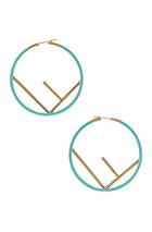 Fendi Logo Hoop Earrings In Blue,metallic