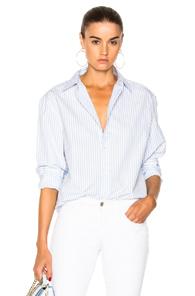 Frame Denim Striped Worn In Button Down Shirt In Blue,white,stripes