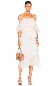 No. 21 Cold Shoulder Midi Dress In Pink,stripes,white