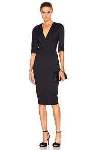Victoria Beckham Microbrush Short Sleeve Fitted Dress In Black
