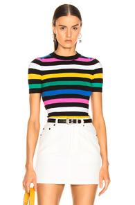 Joostricot Crew Neck Tee In Black,stripes,red