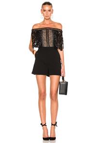 Self-portrait Off Shoulder Playsuit In Black
