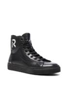 Raf Simons R Logo And Trashed Laces Leather Sneakers In Black