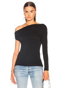 Enza Costa Jersey Drape One Shoulder Tee In Black