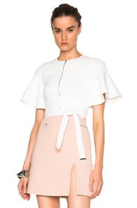 David Koma Flounce Sleeve Crop Top In White