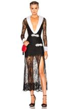 Alessandra Rich Chantilly Lace Robe Dress With Satin Lapels In Black