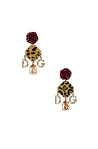 Dolce & Gabbana Leo & Roses Crystal Logo Earrings In Animal Print,floral,metallic,red