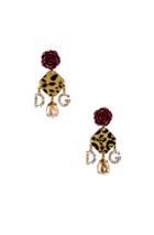 Dolce & Gabbana Leo & Roses Crystal Logo Earrings In Animal Print,floral,metallic,red