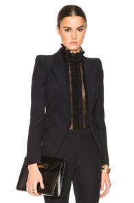 Alexander Mcqueen Peak Shoulder One Button Jacket In Black