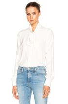 Frame Denim Tie Neck Top In White
