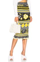 Msgm Midi Knit Skirt In Geometric Print,yellow